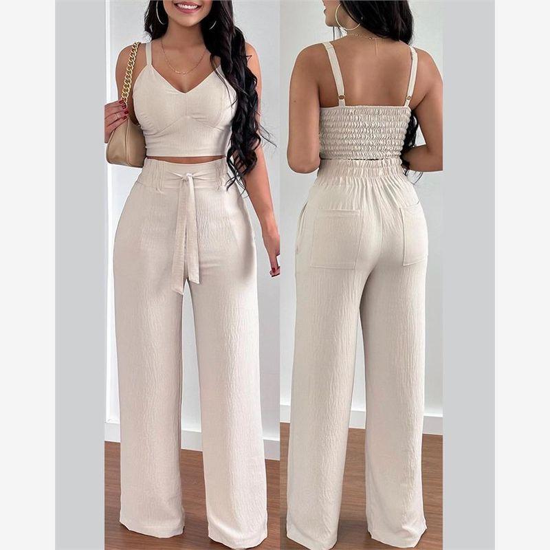 Women Casual Two-Piece Set European and American Fashion Women Creamy-white Leisure Set