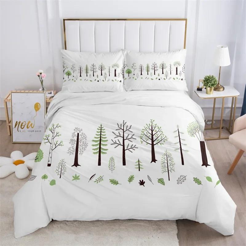 3PCS Single-sided Printed Bedding Set ,Comforter Animal Plant Flowers Leaves Duvet Bedding Cover Pillows Comfortable Bedspreads
