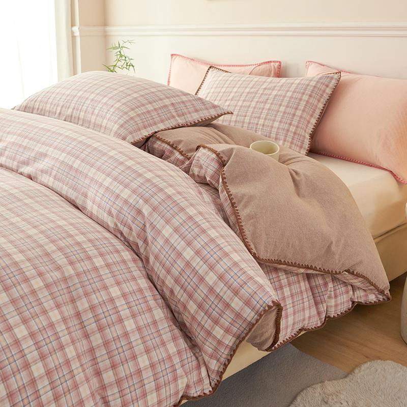 100% Cotton Bedding Set Luxury Duvet Cover Set- 1 Duvet Cover with 2 Pillowcases, Classic Plaid Style,Comforter Set Cover