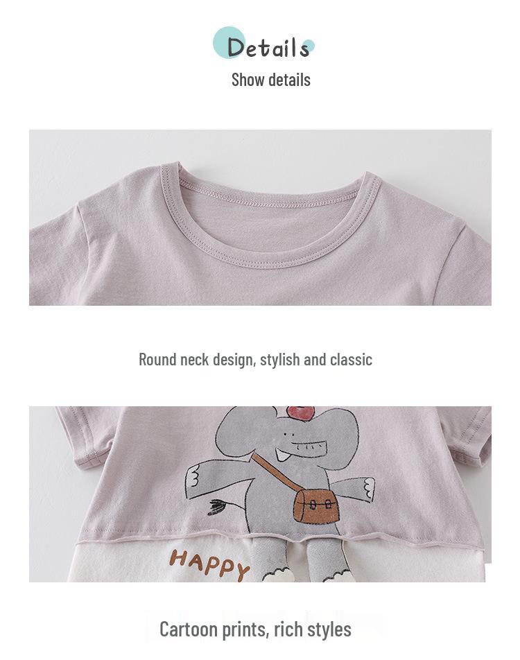 Baby Jungen Cartoon Elefant T-Shirt & Shorts Baumwoll Set, Leicht & Lässig