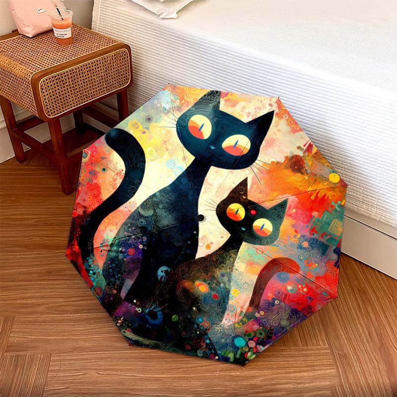 0106 Colorful Cat pattern, automatic folding umbrella, portable and foldable design, 8 ribs, a Christmas or birthday gift.