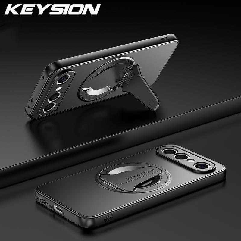 KEYSION Magnetic Phone Case for VIVO X300 FE Metal Paint Silicone+PC Upright Kickstand Shockproof Back Cover for VIVO X300 FE 5G for VIVO X300 FE чёрный