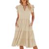 Spring Summer New Solid Color V-neck Loose Short Sleeve Waist-tucked Patchwork Dress for Amazon Cross-border Trade Women