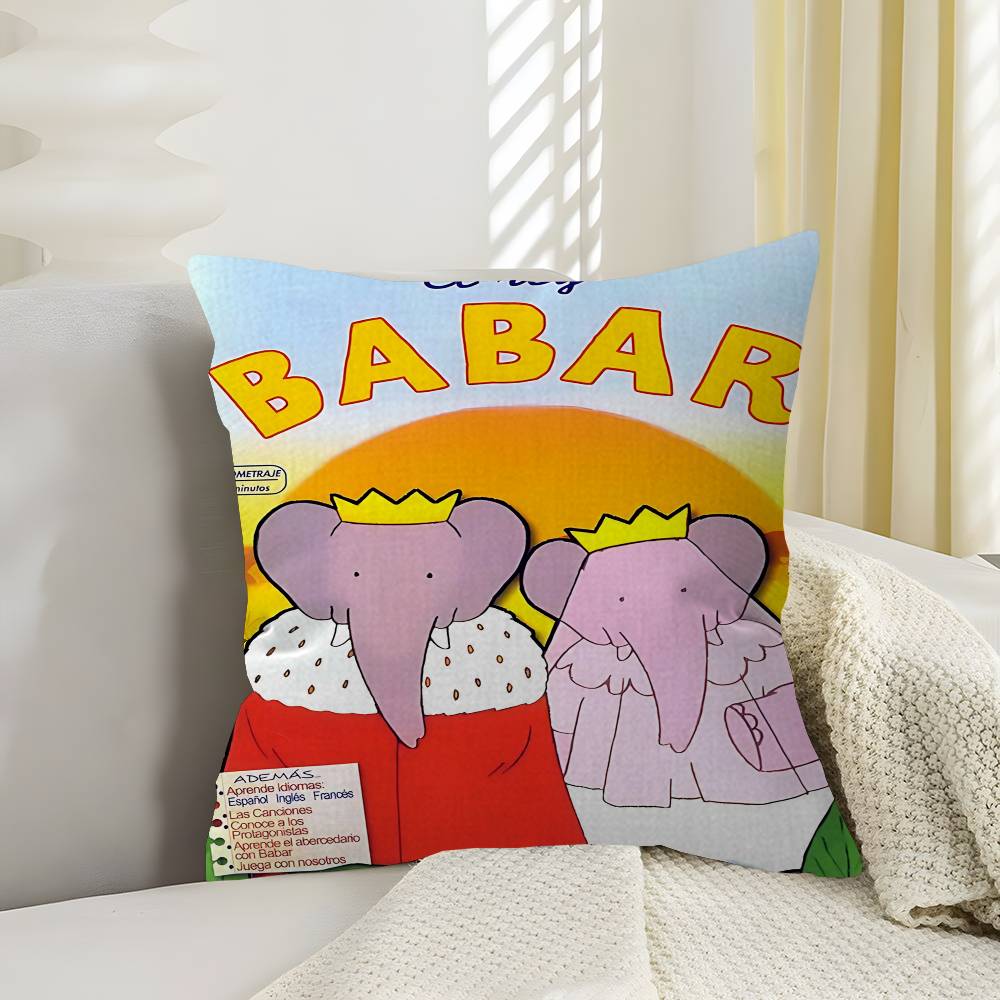 Funda de Almohada de Dibujos Animados Babar El Elefante para Dormitorio y Sala de Estar Cubierta Decorativa para Cojín de Sofá