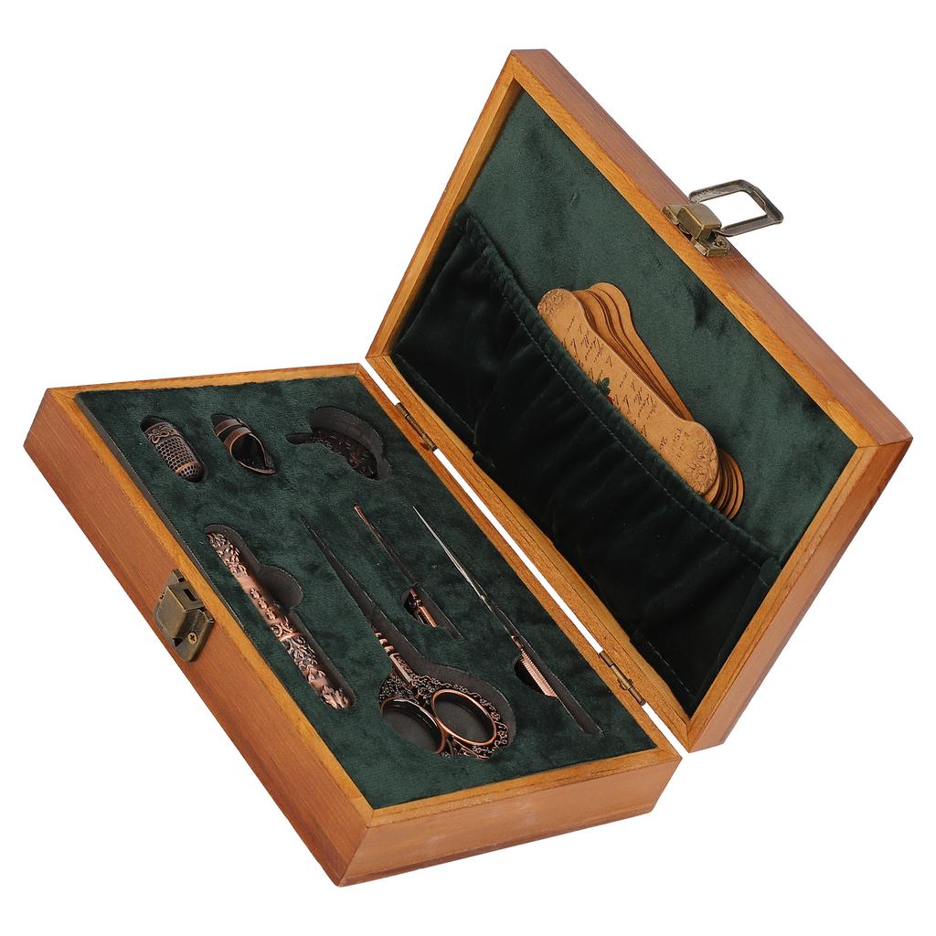 Vintage Embroidery Scissors Set Wooden Stainless Steel Sewing Box Scissors Kit Multifunctional Sewing Embroidery Tools