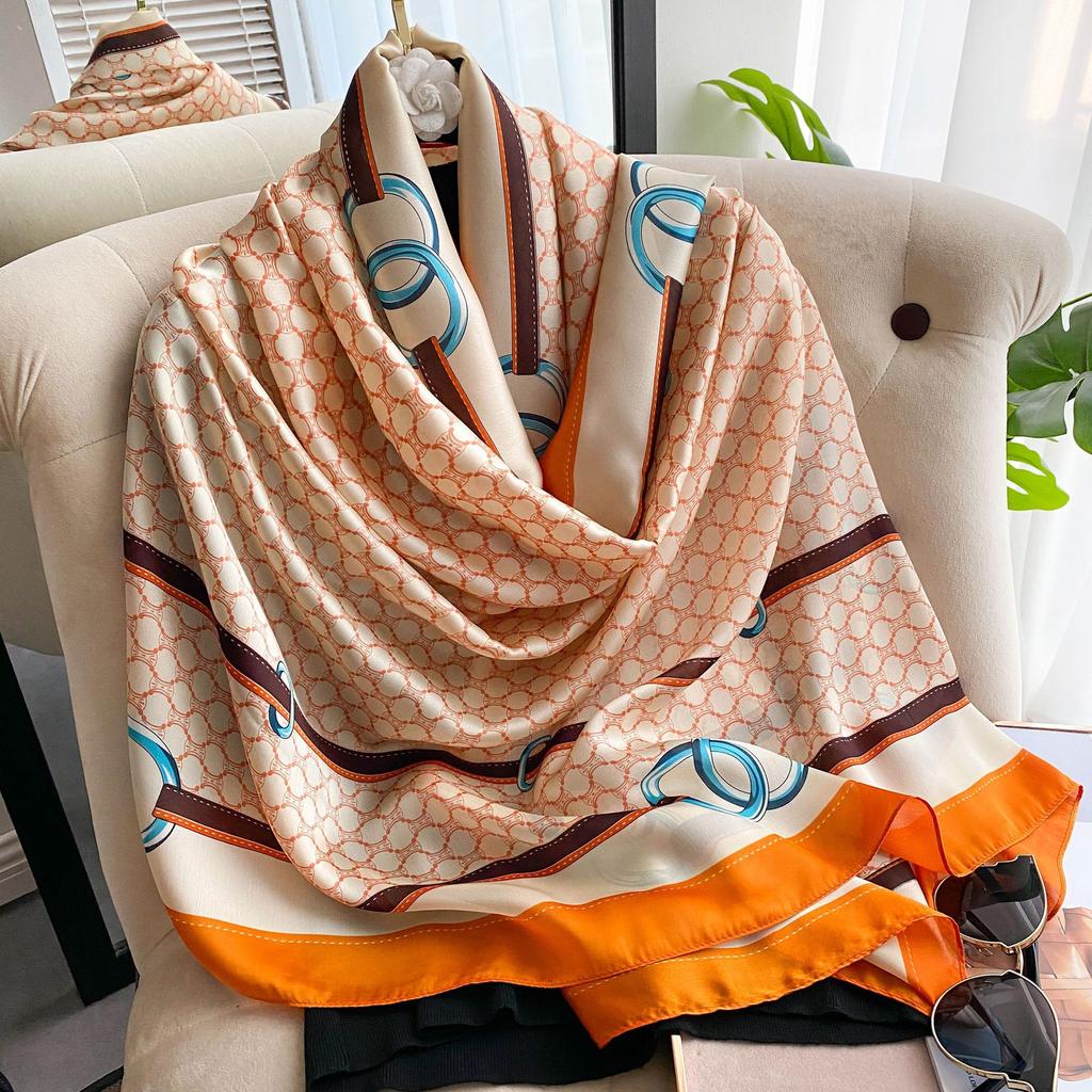 Wysokiej jakości luksusowe jedwabne szale z pałąkiem na głowę szaliki szalik dla kobiet łańcuszek jedwabny szal damski dekoracyjny szal