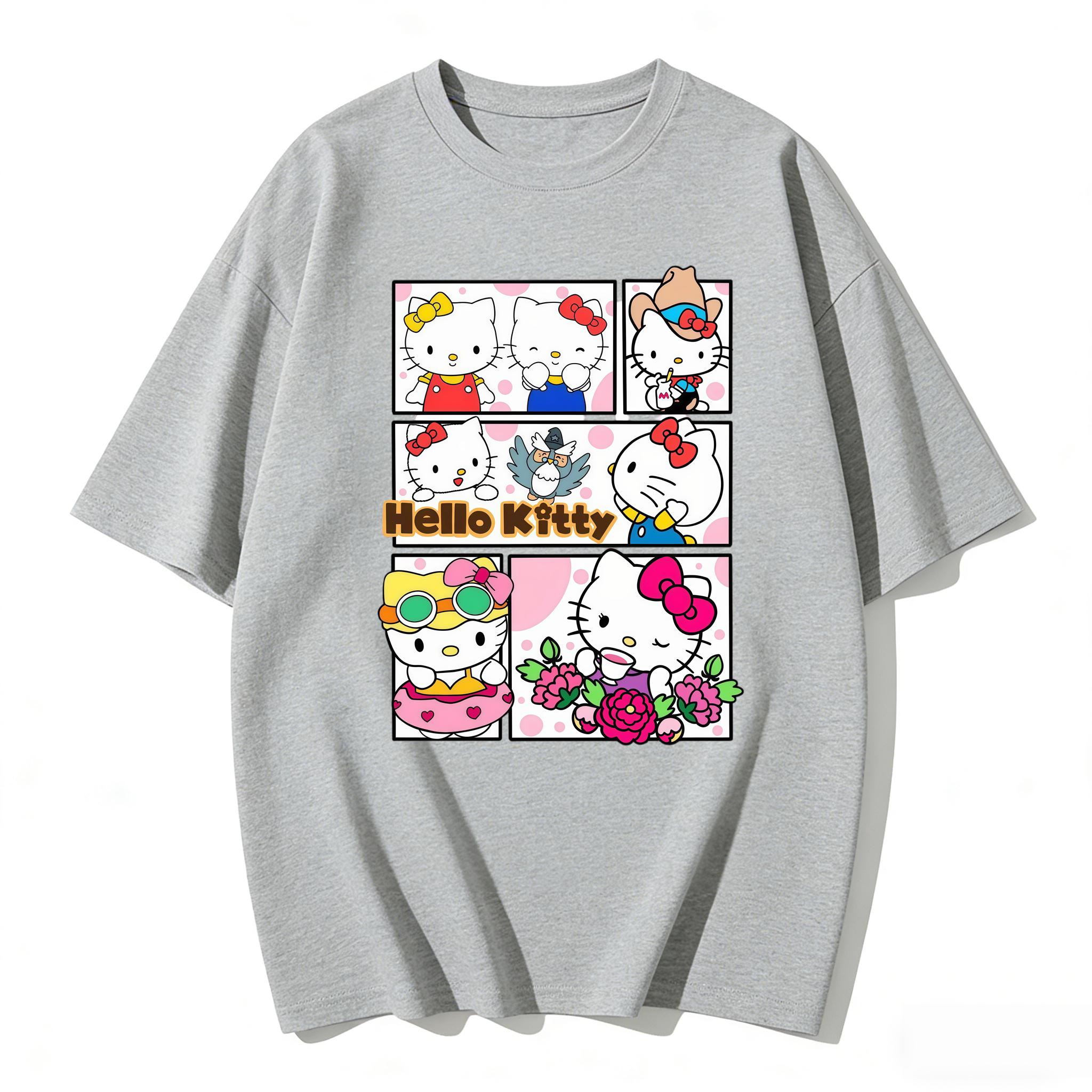 

Cute Hello Kitty MultiOutfit Comic Print Tshirt Casual Short Sleeve Tee for Mom and Daughter Fashion Parentchild Clothing Set S
