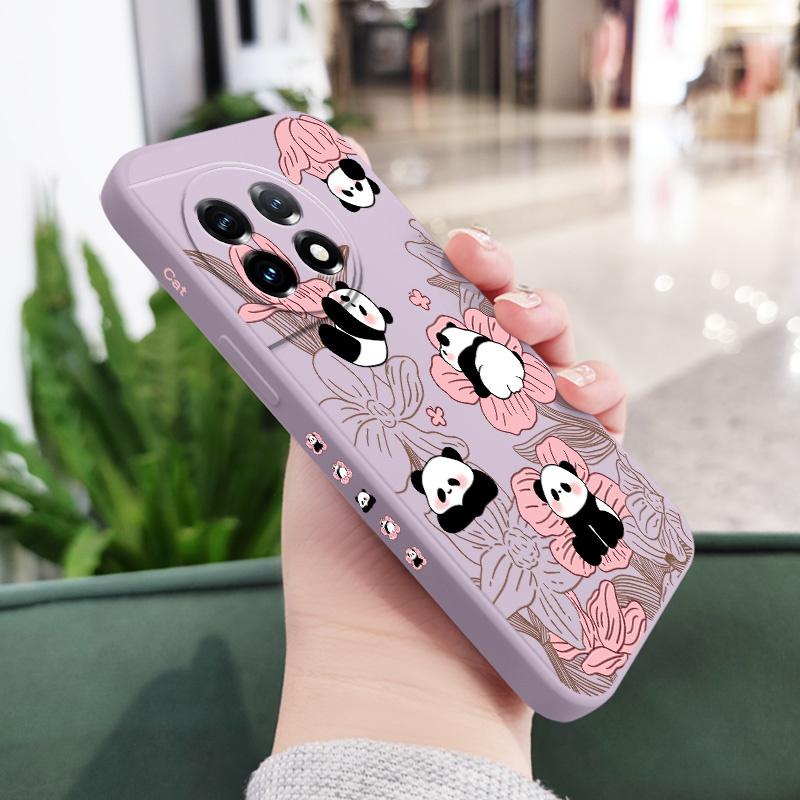Flower Panda Phone Case For Oneplus 13 13R 12 12R 11 11R 10 10R 10T 9R 9RT 9 8T 8 7 7T Pro 5G Liquid Silicone Cover