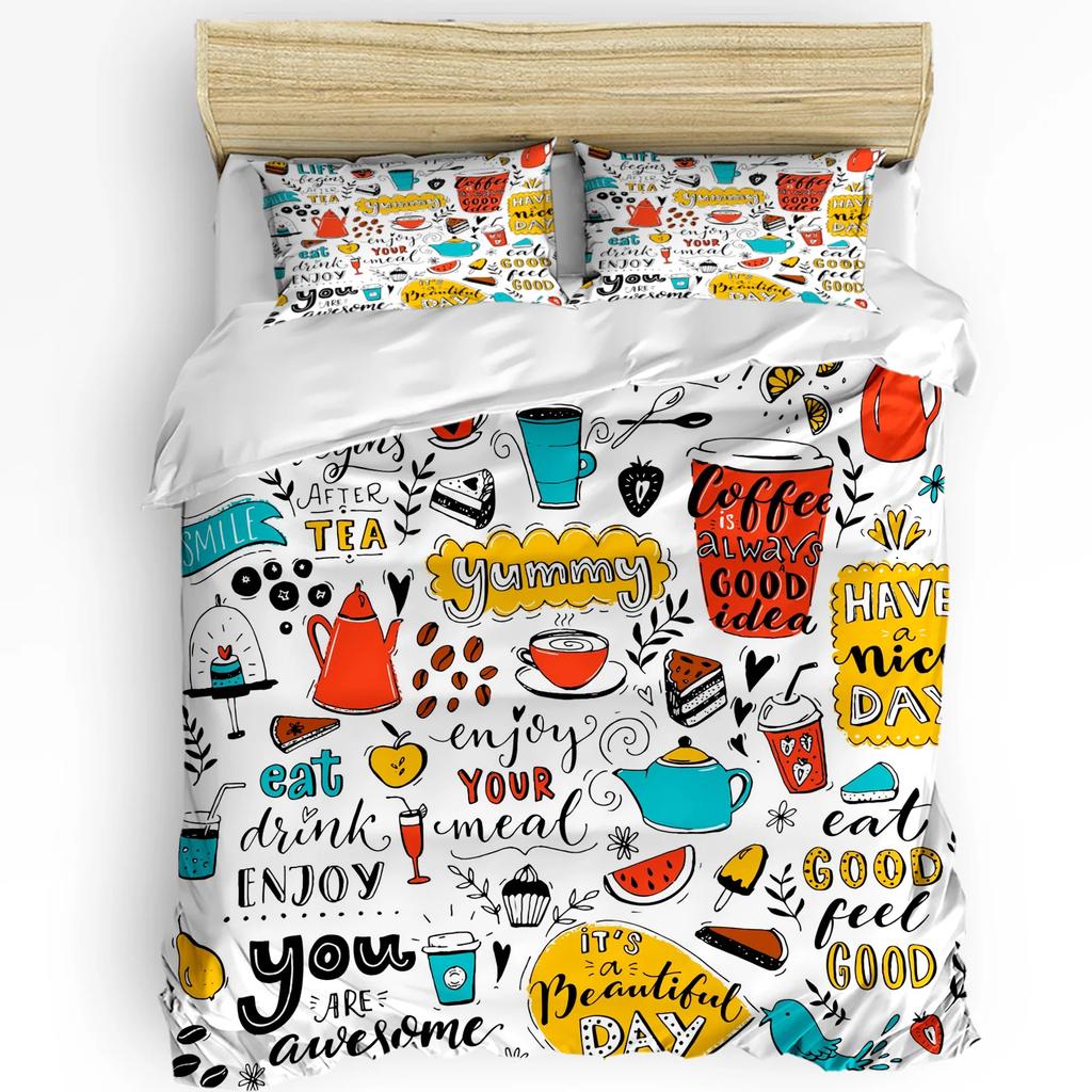 Kaffee Kaffeebohnen Kaffeetasse 3-teiliges Bettwäscheset für Doppelbett Heimtextil Bettbezug Steppdeckenbezug Kissenbezug