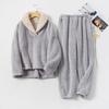 Fleece Pajama Set Women's Solid Long Sleeve Winter Terry Ladies Pijama Suit 2 Pcs with Long Pants Thick Warm Home Clothes Female