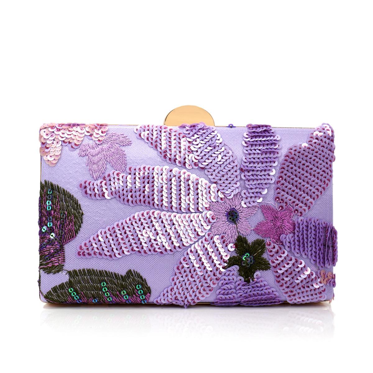 

Embroidery Dinner Bag Ladies Elegant Fashion Versatile Clutch Bag Wedding Ball Party Small Square Bag [Random Pattern] фиолетовый
