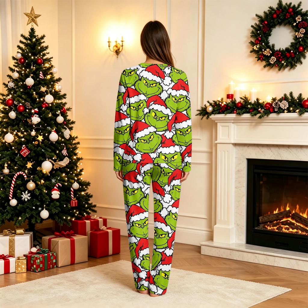 Family Matching Christmas Print Loungewear Set, Comfortable Long Sleeve Top and Pants