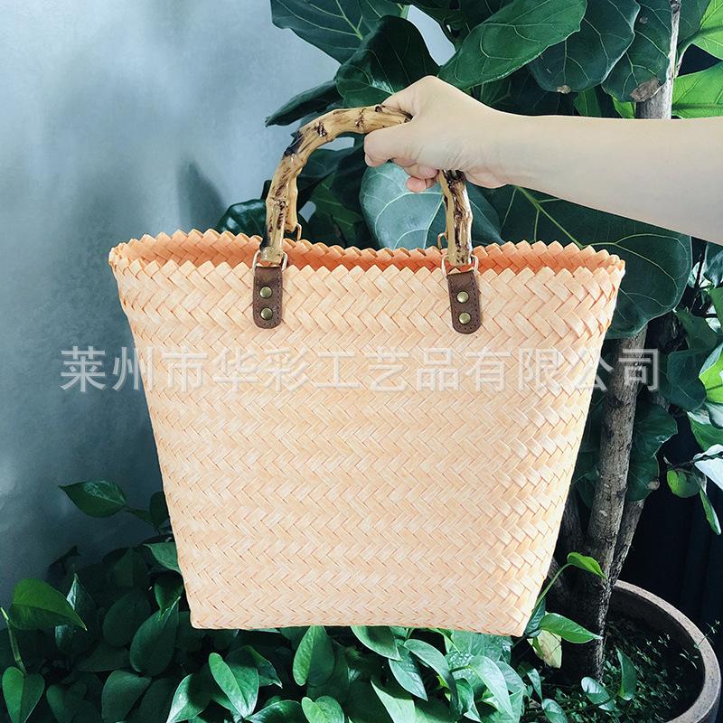 New Bamboo Bag Shopping Basket Handlebar Retro Simple Going Out Large Capacity Versatile Woven Bag Handbag