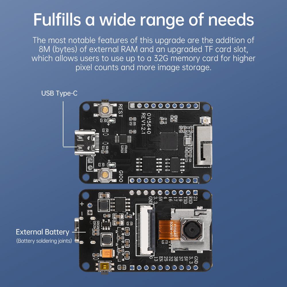 OV5640 ESP32 CAM Kamera Modul Kit Autofokus AF-72mm2,4 GHz WiFi und Bluetooth-kompatible Platine 8MB PSRAM HD 5MP Typ-C