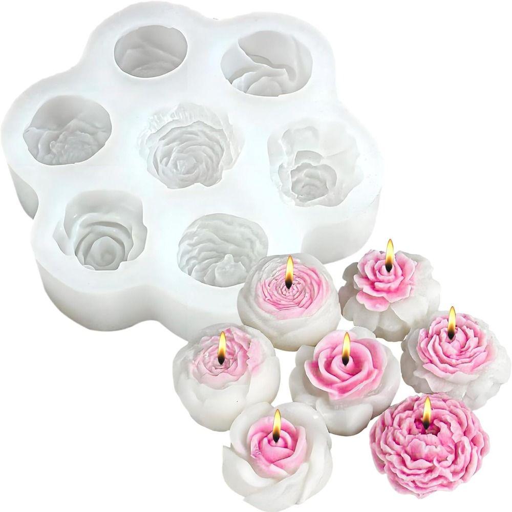 7-fache Schokoladenkuchen-Backform 3D Rose Pfingstrose Kerze Seife Form Neue Blumen Silikonformen