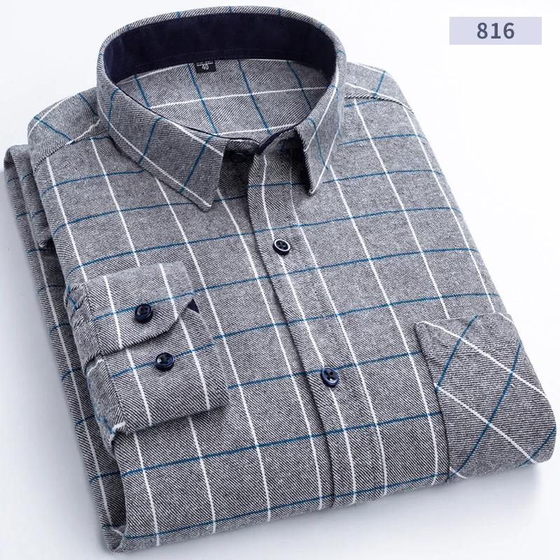 New Flannel Plaid Shirts For Men Spring Cotton Easy Care Non-iron Long Sleeve Casual Clothing Business Smart Dress Top Shirts