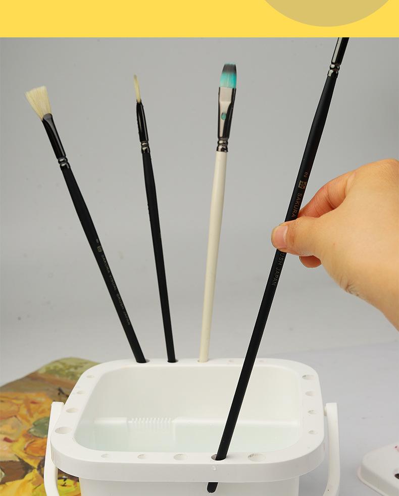 Multifunctional Square Watercolor Palette Bucket - Portable Art Box with Built-in Pen Washer, Compact Travel Painting Supplies F