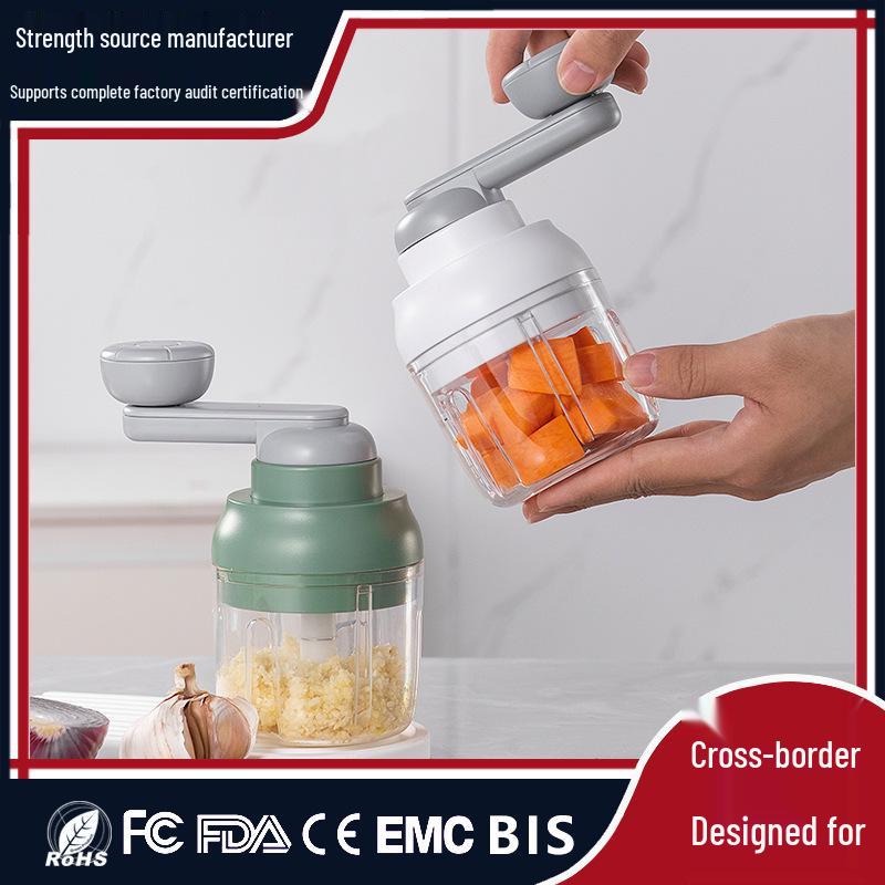 Manual Hand-Crank Garlic Mincer and Pull Chopper for Kitchen Use