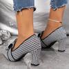 Fashion Spring Autumn Vintage Plaid Pumps Women Plus Size 36-43 Pointed Toe High Heel Shoes Woman Shallow Slip On Pumps with Heels Lady