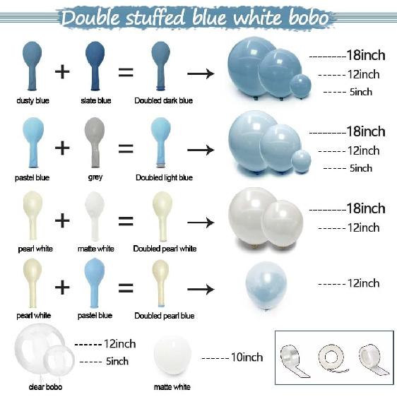 Dusty Blue and White Balloons Garland Double Stuffed Pearl Light Blue Balloon Arch Kit for Birthday Baby Shower Wedding Bridal Cinderella Frozen