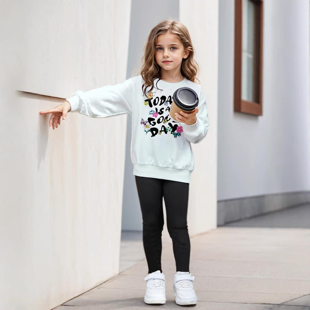 INS Style Girls Letter Print Hoodie Set, Spring Casual Sport Two-Piece Outfit, Kids Leggings and Hoodie Set, Girls Spring Clothes