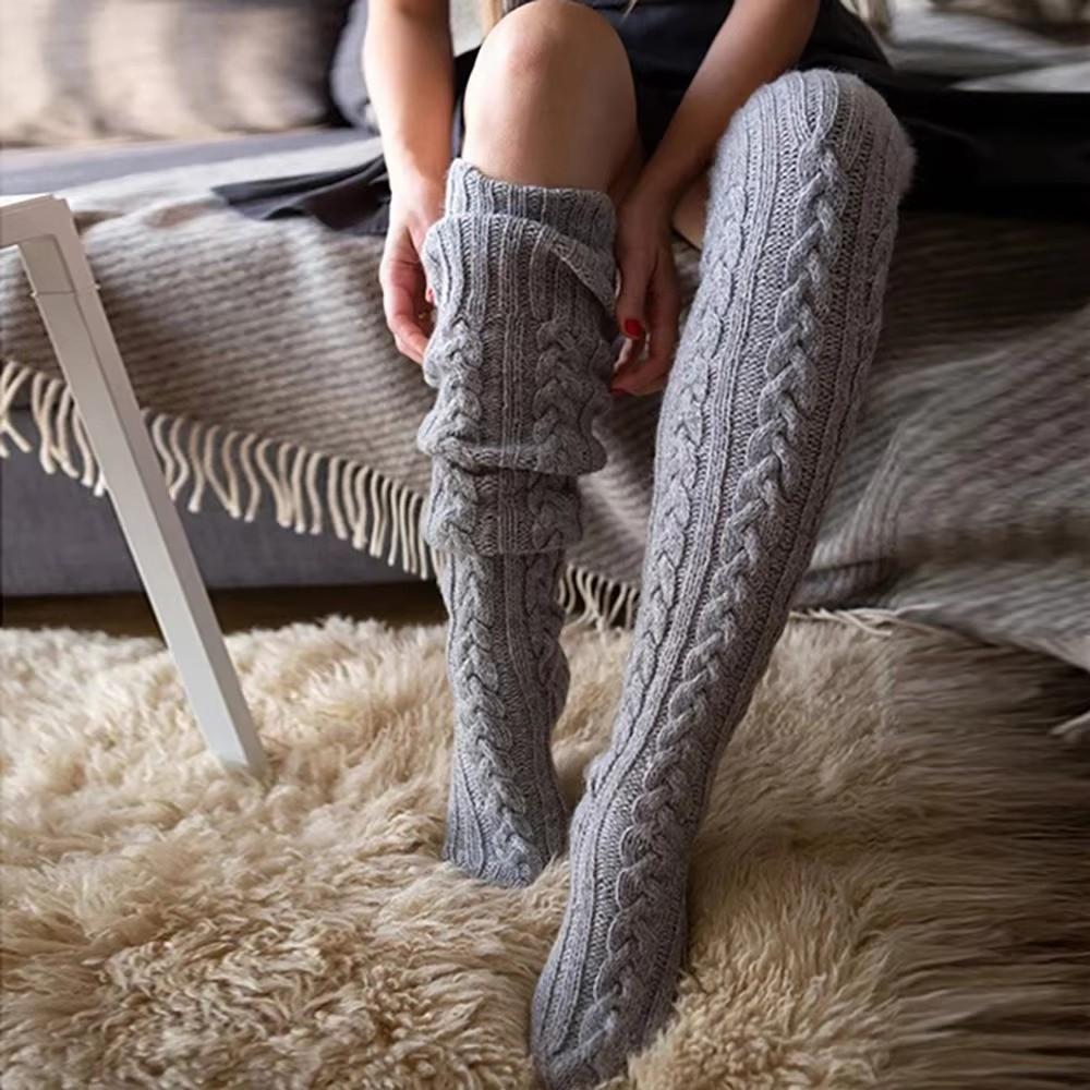 Thick Women's Socks Winter Warm Over Knee Long Socks Trendy Knitted Stockings  Gift