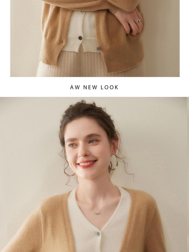 Women's V-Neck Colorblock Cashmere Cardigan Sweater - Loose Knit Autumn/Winter Top