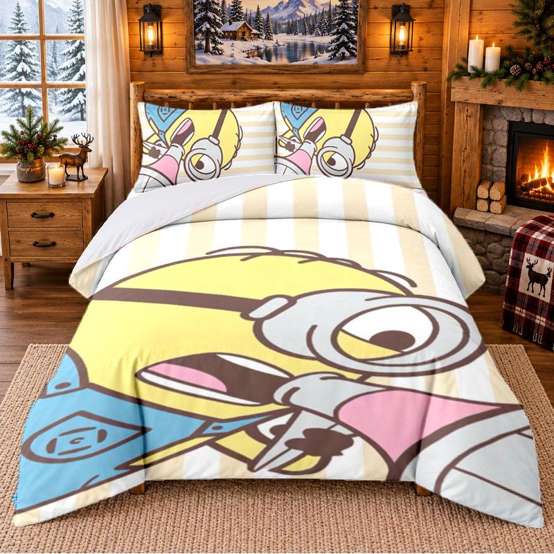 Minions Despicable Me Pattern Bedding 3Pcs Set Bed Sheet And Pillowcases For Indoor Bedroom