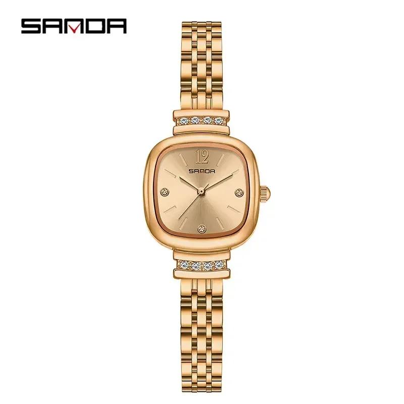 Sanda 7052 Fashion Square Diamond Watches For Women High Quality Waterproof Leather Quartz Watch Luxury Elegant Ladies Watches
