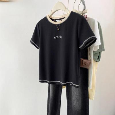 Rochie de damă Design simplu franțuzesc Sens Emboridie cu litere Culoare contrast linie strălucitoare Tricou Temperament Top Vară