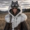 Středověký styl Vlčí lebka Kapuce Viking Kostým Halloweenská pokrývka hlavy Scénické vystoupení