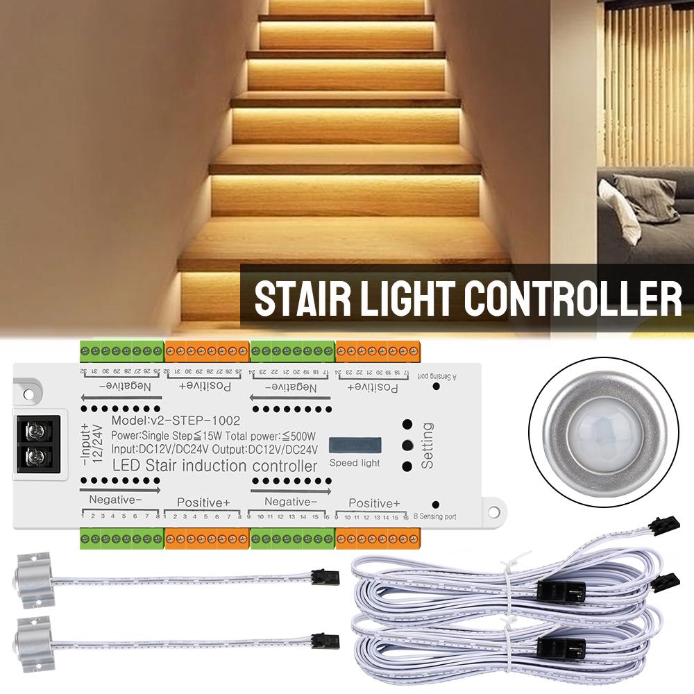 Automatic Indoor DC 12V 24V For Stairs Flexible Strip Stair Light Controller Kit 32 Channels LED Motion Sensor