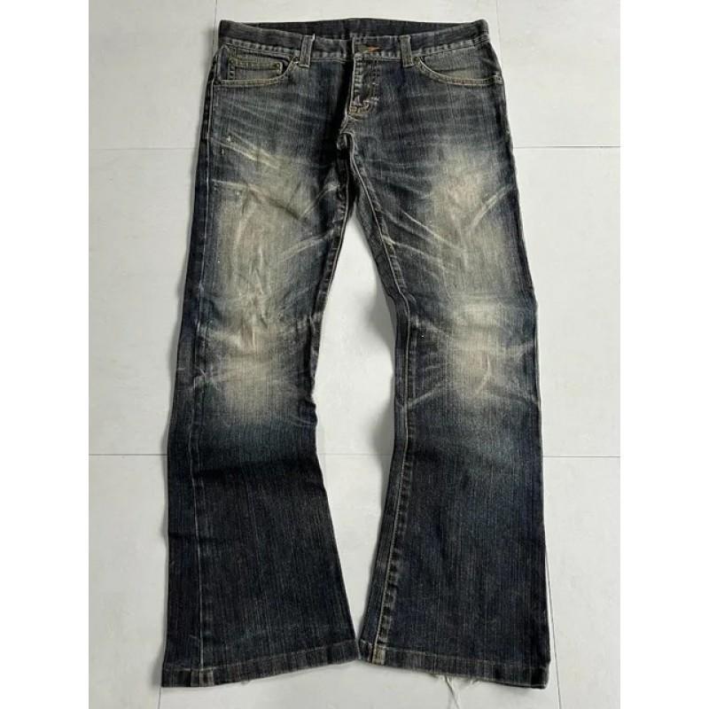 Y2K Washed Distressed Denim Jeans Men Women Loose Fit Flared Leg Streetwear Hip Hop Style
