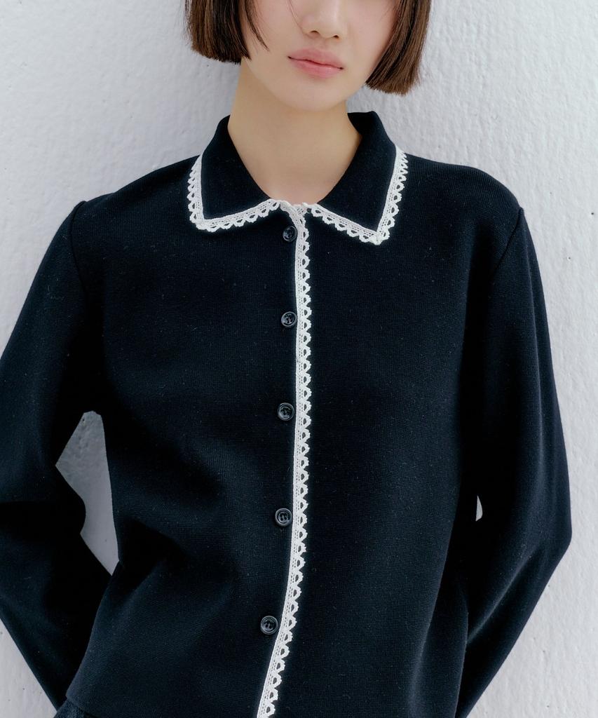 Ohkukka Lace-Trimmed Knit Jacket - Black