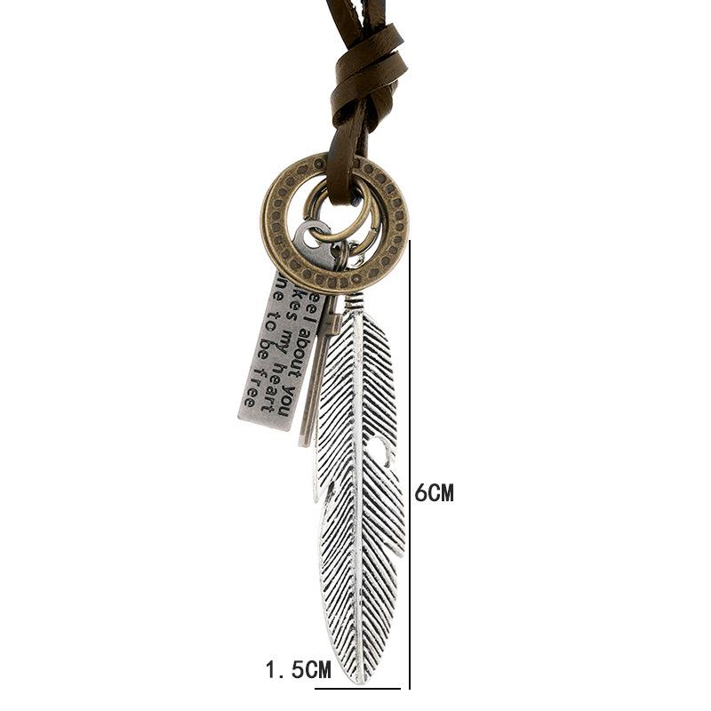 Vintage Feather Pendant Necklaces for Women Men Friendship Adjustable Long Leather Rope Chain Necklace Jewelry