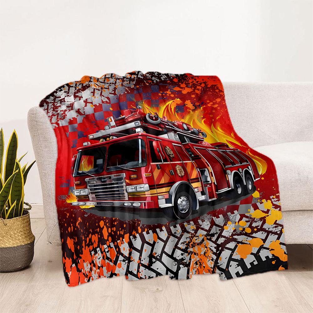 Fire Truck Adventure Blanket Durable Comfort Suitable for Chair Bed Couch Four Seasons Universal Playful Design Gift for Travel Home Birthdays