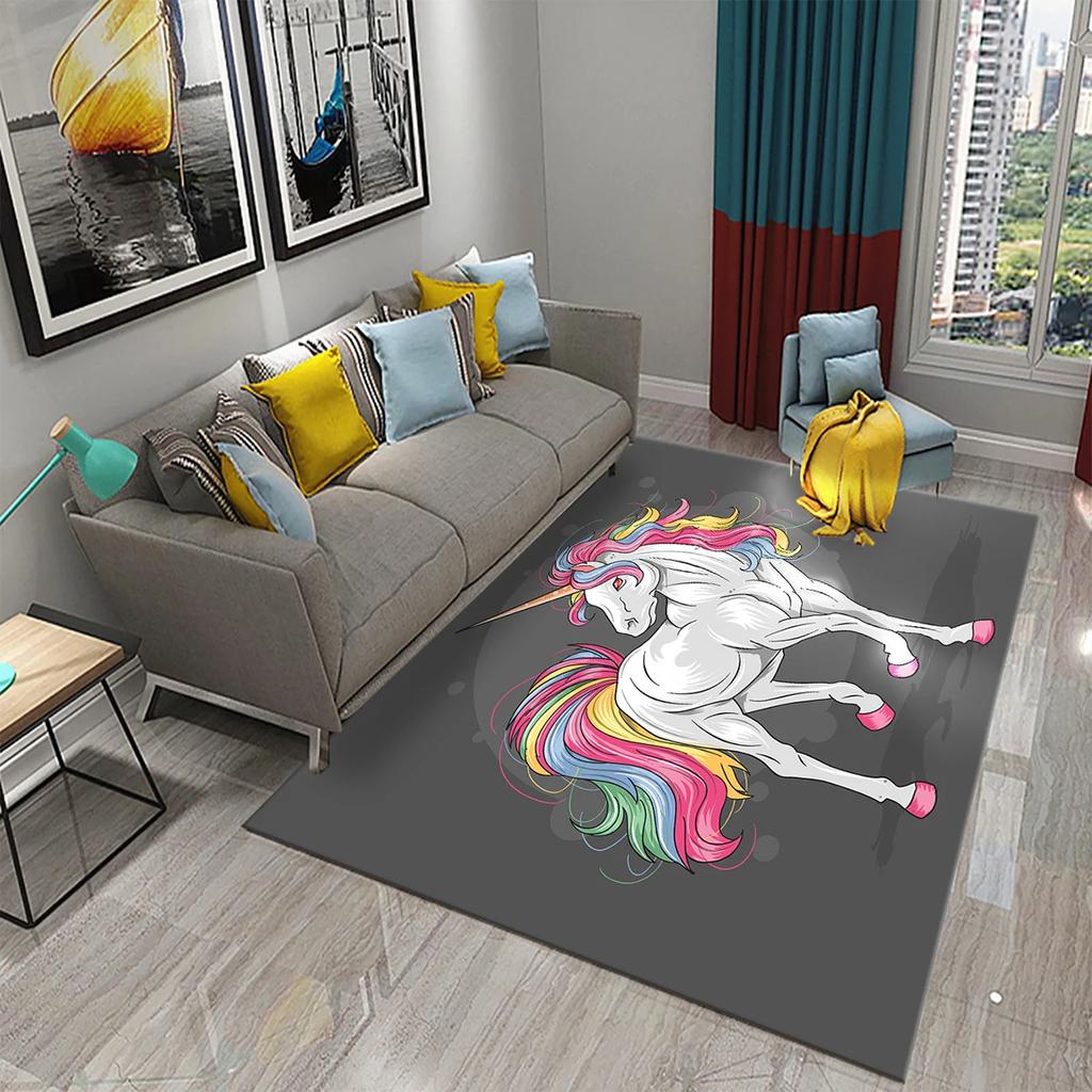 Cartoon Lovely Unicorn Print Carpet Kids Playroom Play Carpet Living Room Bedroom Bathroom Beautiful Non-slip Carpet Home Decor