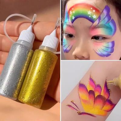Watercolor Outline Glitter DIY Face Painting Decoration Gold Glitter Glue Stage Performance Holiday Shiny Makeup