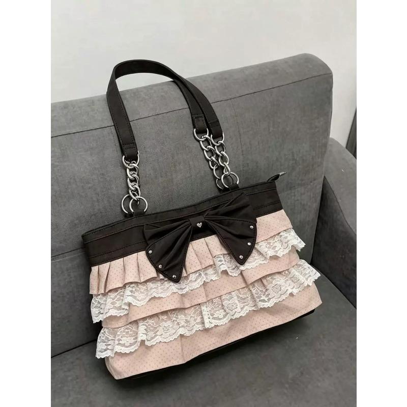 Borsa Tote da Viaggio Patchwork di Pizzo, Borsa Tote Lolita, Borsa Tote a Spalla Singola