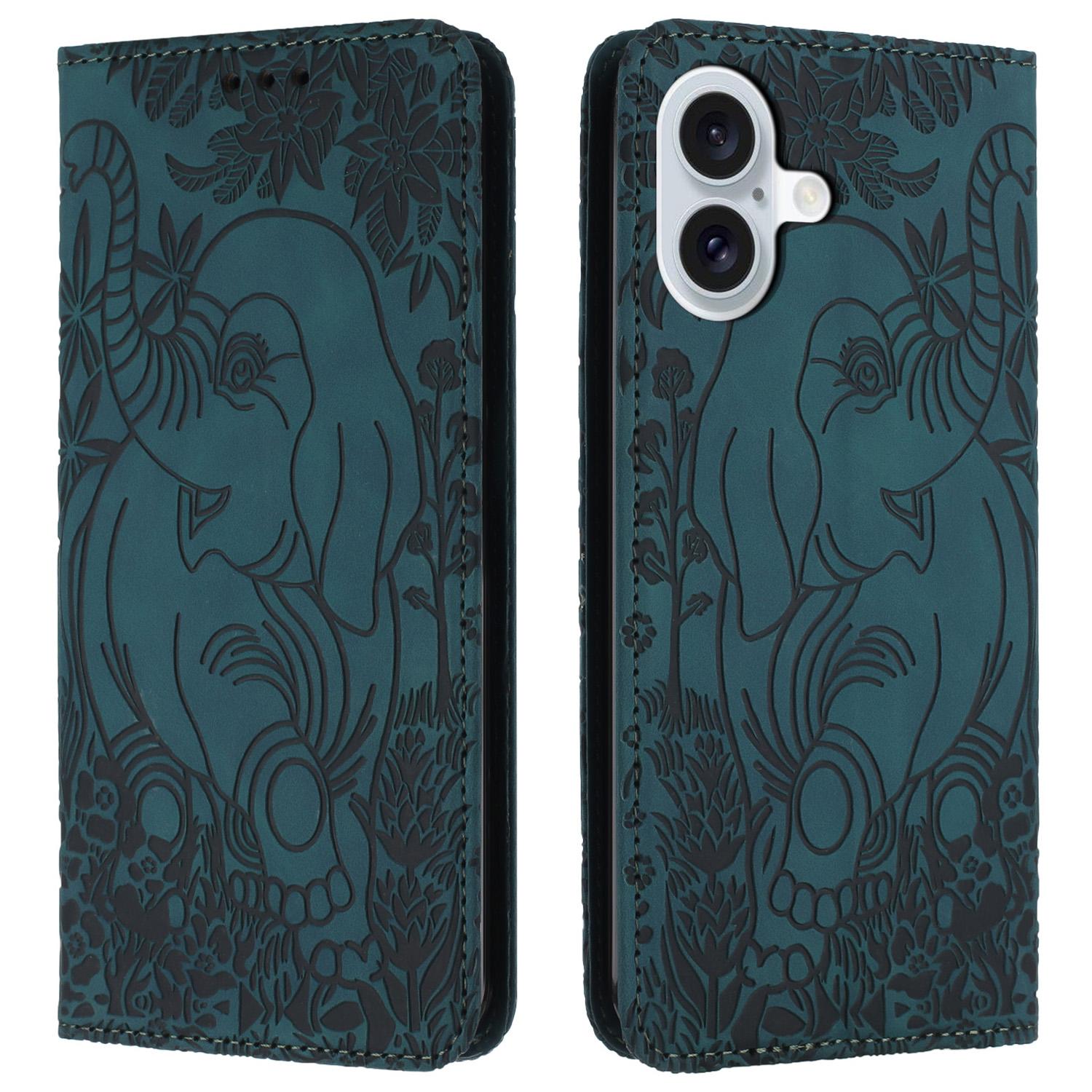 Чехол-кошелек из ПУ кожи для iPhone 16 Plus с рисунком слона D