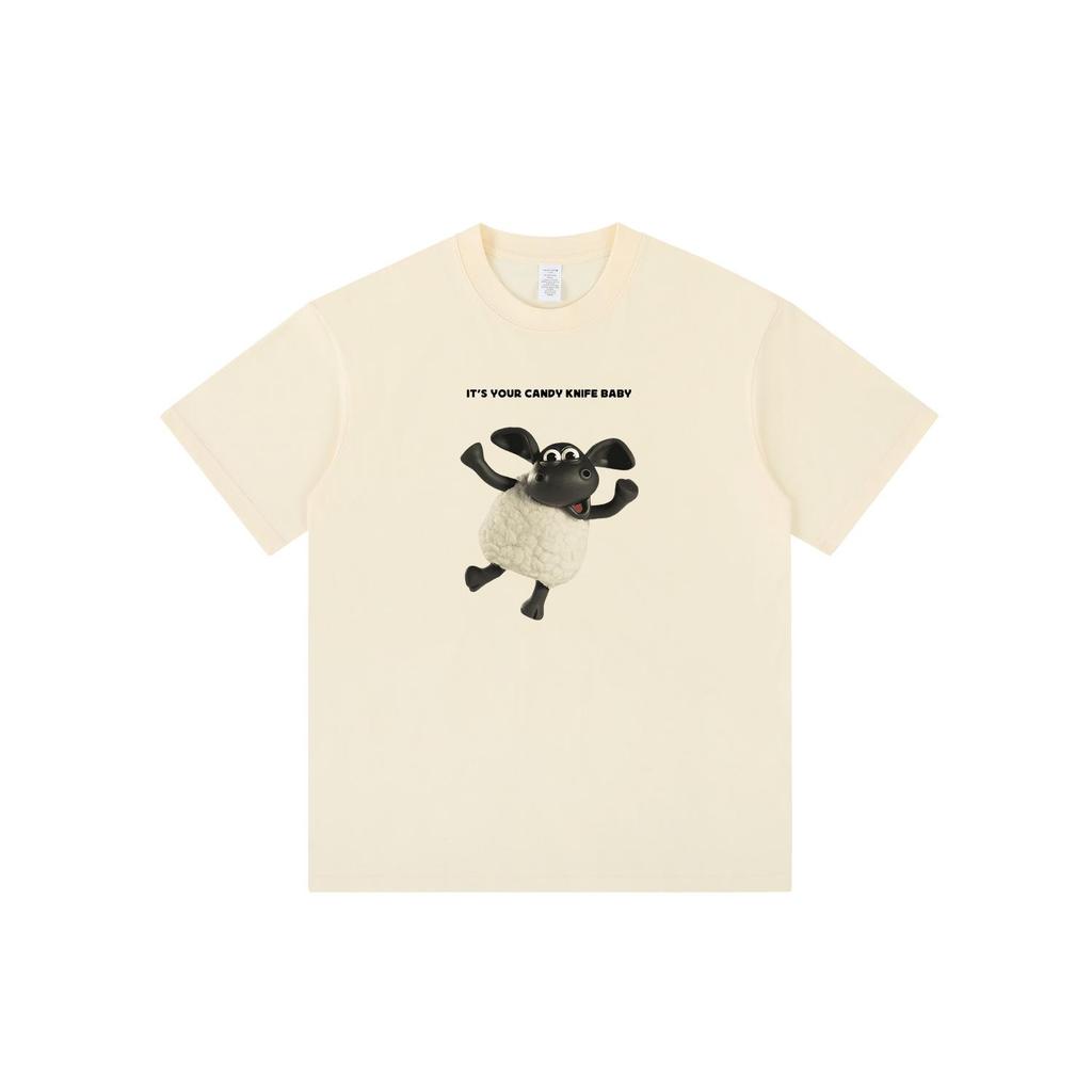 Trendy Oversized Cartoon Lamb Print Unisex T-Shirt - Round Neck, Short Sleeve