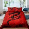 Red Base Black Dragon Print Duvet Cover Set Chinese Dragon Pattern Bedding Sets Full Size Microfiber 2/3 Pieces Comforter Sets