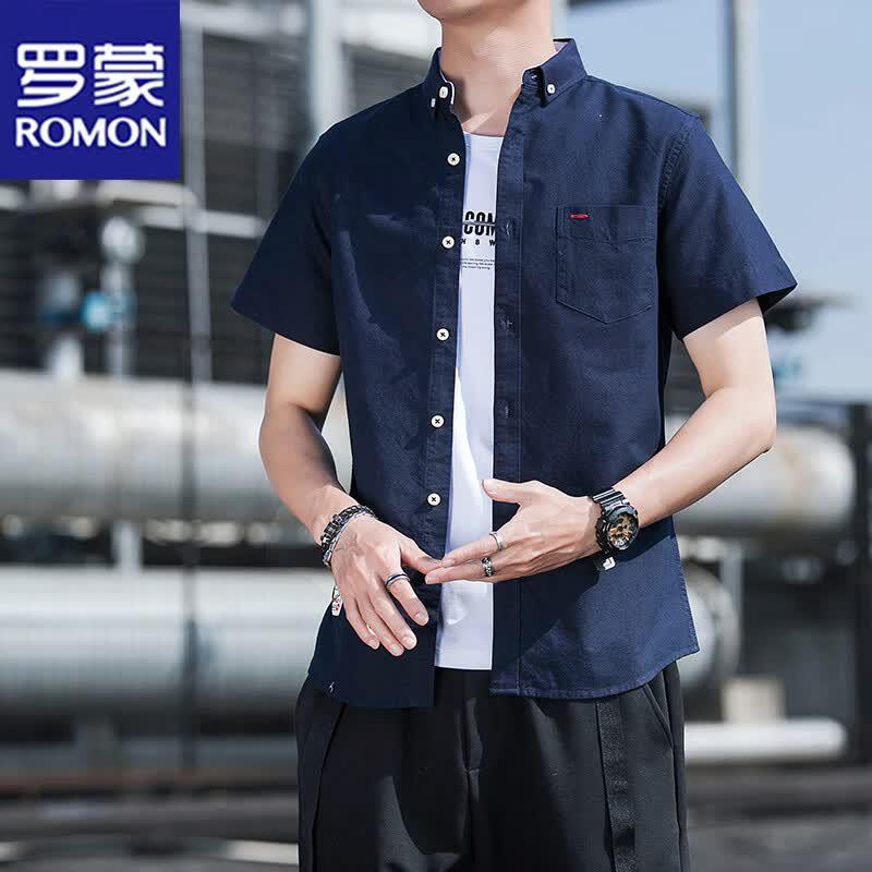 ROMON Men s Short-Sleeve Non-Iron Casual Shirt M