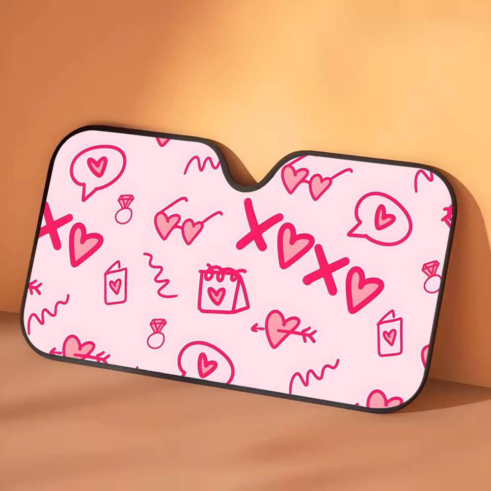 

Y2k pink heart love Car SunShade Summer Windscreen Foldable UV Protection Heat Blocking windshield cover z1