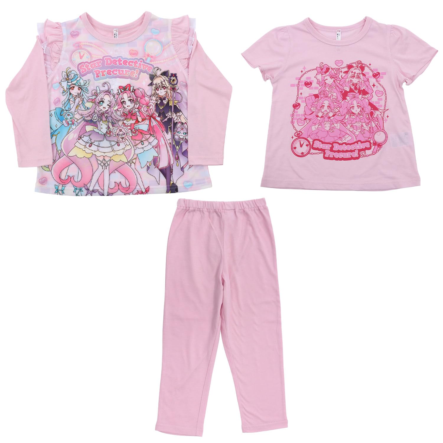 Detective Pretty Knit Pattern Pink Cure! Glow-in-the-Dark 2-Top Pajamas, A, 582, 100cm, розовый