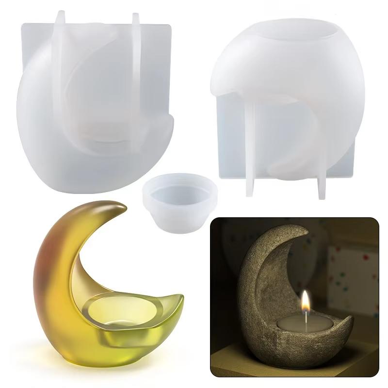 Moon half-moon aromatherapy candle holder silicone mold glue diyheart candle bottom holder lamp holder resin ornaments