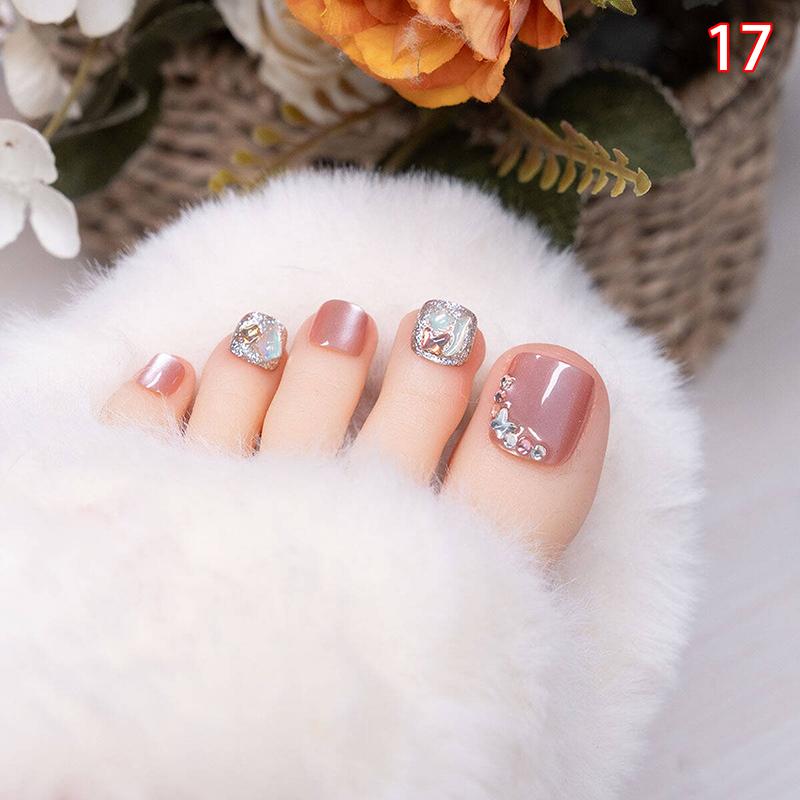 24Pcs Toe Nails Fake Nails Nail Sticker Jelly Glue Press On Rhinestone Nails French Nail Manicure Set Nail Care Tool Nail Salon