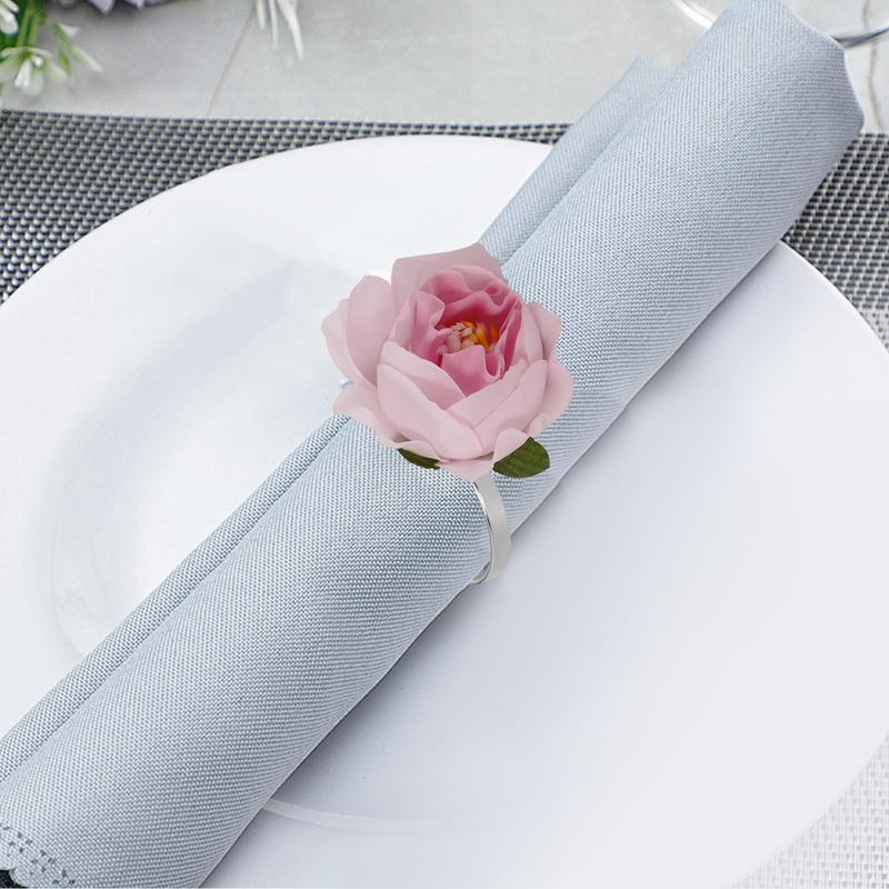 Napkin Holders For Cloth Napkins Alloy Artificial Flower Napkin Rings 6pcs Gold Plated Decorative Serviette Buckles Adornment