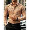 Men's Long Sleeved Cashew Flower Printed Shirt Slim Fit Lapel Shirt Retro Paisley Pattern Business Casual Top