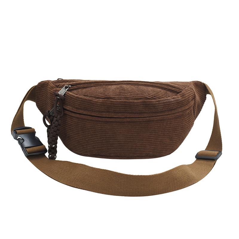 Sacs de taille en velours côtelé pour femmes Mode Sac banane Sac banane pour femme Sac de hanche Sac bandoulière Sac de poitrine Poche marron